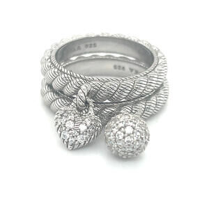 Set of 2 Judith Ripka Dangle Pave Charm Rings in Sterling Silver Size 7